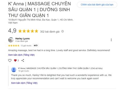 Khám phá trải nghiệm dịch vụ tại K’Anna Spa – Spa uy tín ở Tp/HCM. Massage thư giãn, chăm sóc da mặt, gội đầu massage thảo dược. Đặt lịch ngay để được ưu đãi!